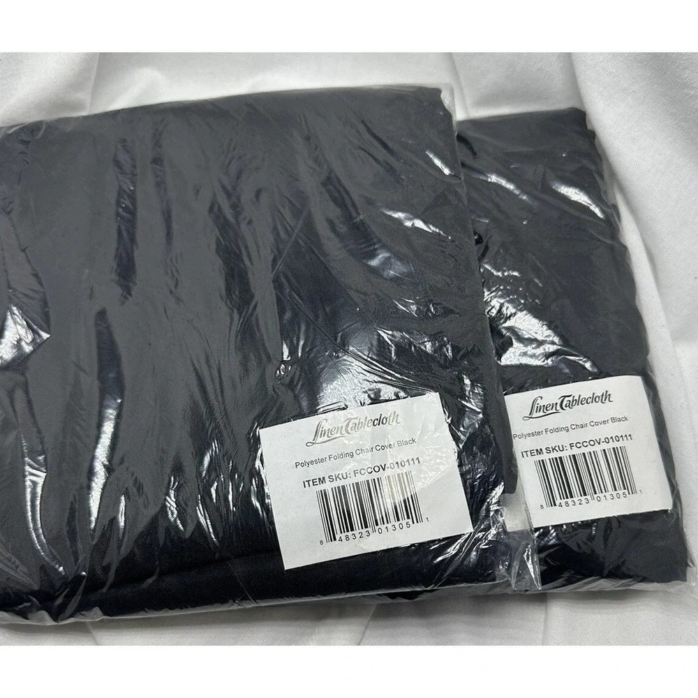 2 Pack LinenTablecloth Polyester Folding Chair Covers Black FCCOV-010111 NEW